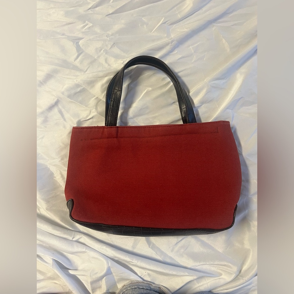 Saks Fifth Avenue Vintage Red Canvas Leather Mini Handbag - So Cute!